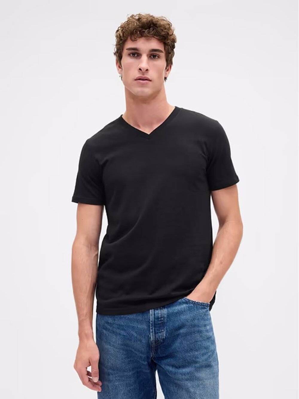 NWT New GAP Classic V-Neck Cotton T-Shirt In True Black Size XS